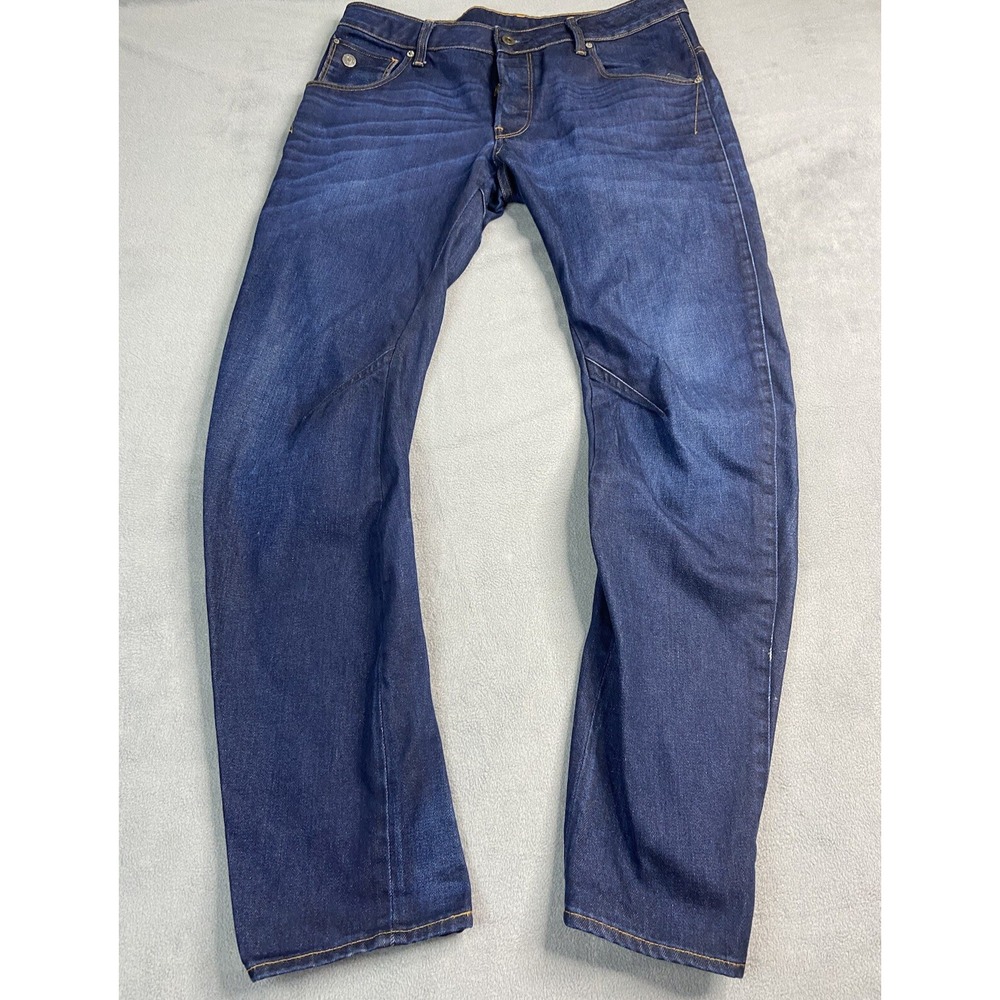G Star‎ Raw Jeans Mens 33x32 Blue Arc 3D Slim Button Fly Whiskering Streetwear